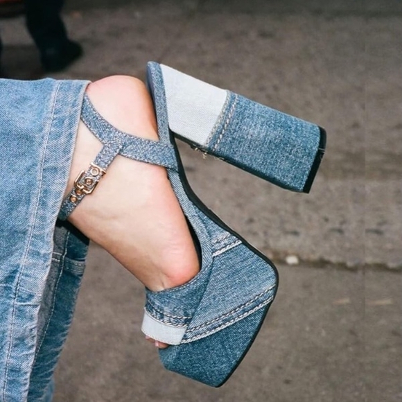 NEW platform sandals in denim - Picture 3 of 14